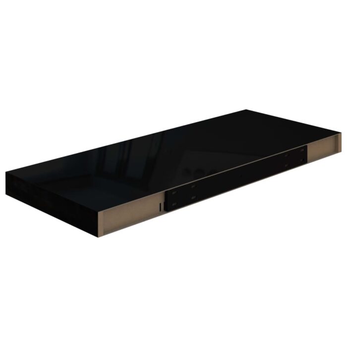 Étagère murale flottante 2 pcs Noir brillant 60x23,5x3,8 cm MDF – Image 5