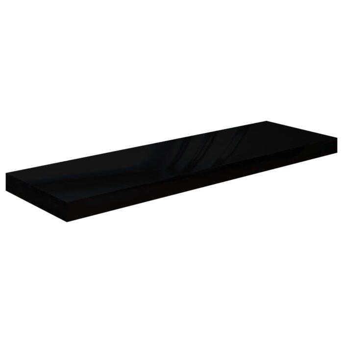 Étagère murale flottante 2 pcs Noir brillant 80x23,5x3,8 cm MDF – Image 2