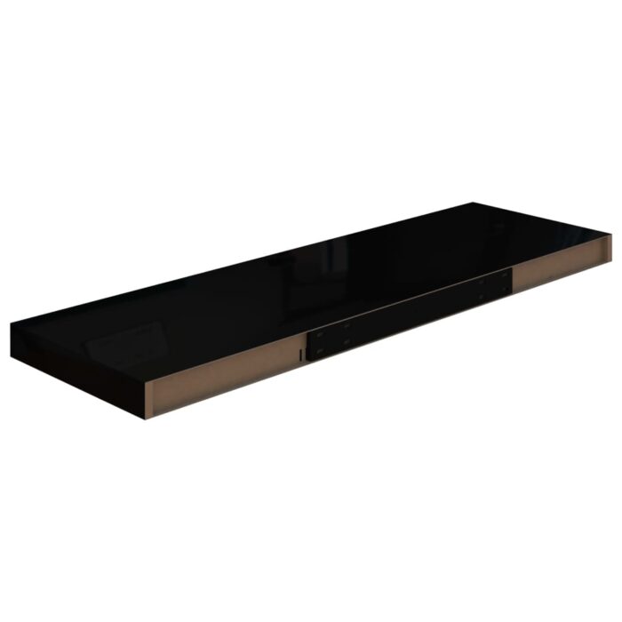 Étagère murale flottante 2 pcs Noir brillant 80x23,5x3,8 cm MDF – Image 5