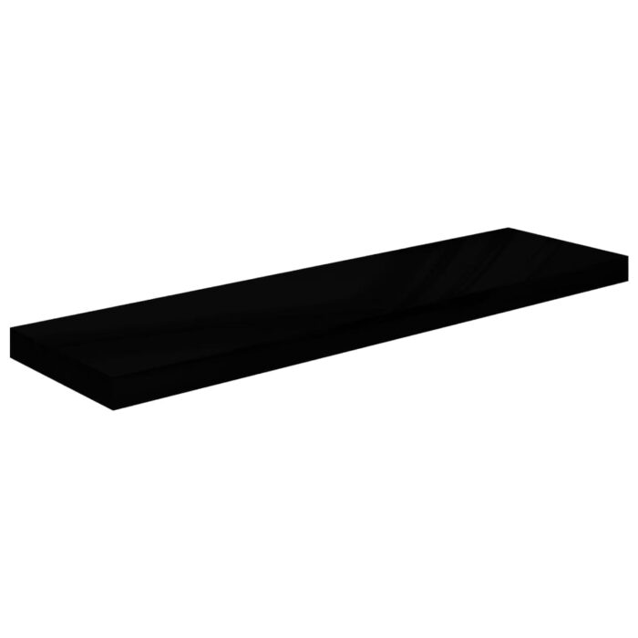 Étagère murale flottante 2 pcs Noir brillant 90x23,5x3,8 cm MDF – Image 2