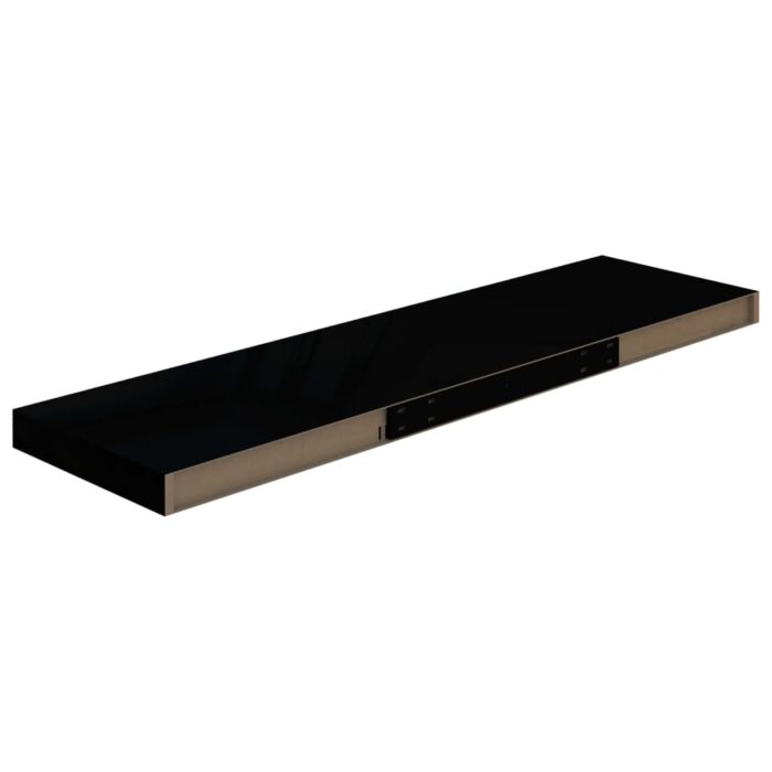 Étagère murale flottante 2 pcs Noir brillant 90x23,5x3,8 cm MDF – Image 5