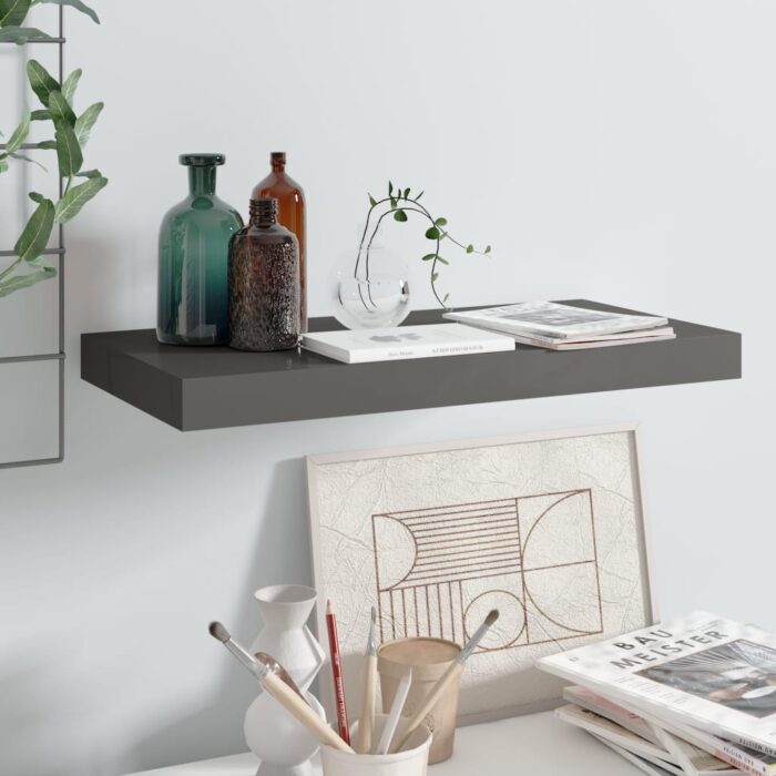 Étagère murale flottante Gris brillant 50x23x3,8 cm MDF – Image 1
