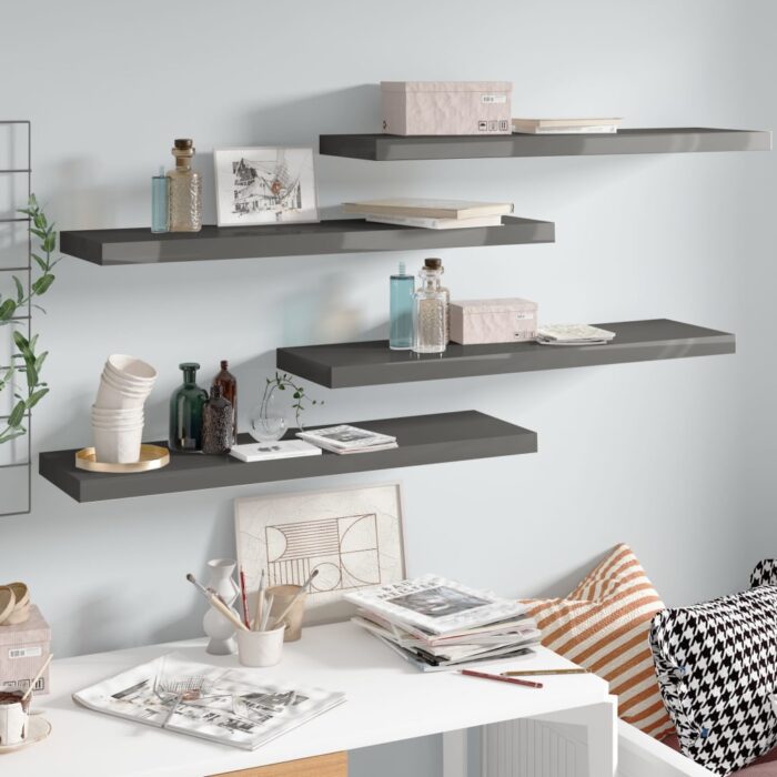 VXL8720286074299_m_en_hd_1.jpg Étagère murale flottante 4 pcs Gris brillant 90x23,5x3,8 cm MDF – Image 1