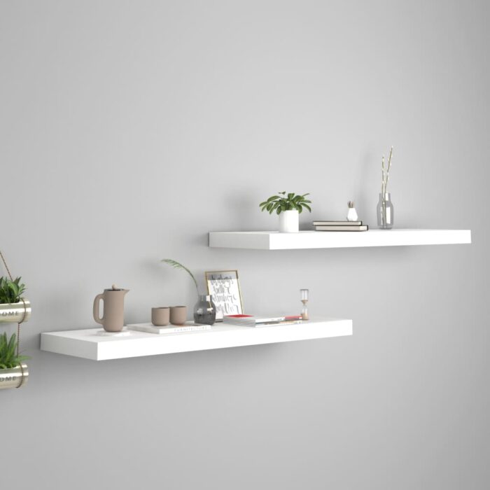 Étagères murales flottantes 2 pcs blanc 80x23,5x3,8 cm MDF – Image 1