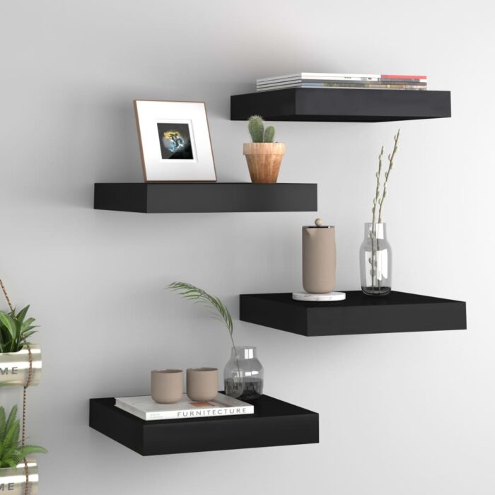 Étagères murales flottantes 4 pcs noir 23x23,5x3,8 cm MDF – Image 1