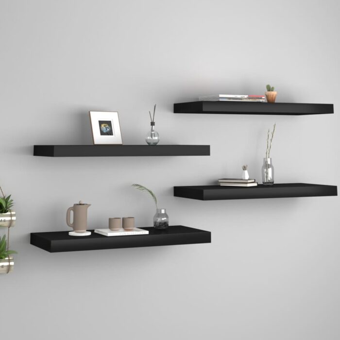 Étagères murales flottantes 4 pcs noir 60x23,5x3,8 cm MDF – Image 1