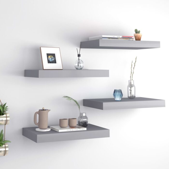 Étagères murales flottantes 4 pcs Gris 40x23x3,8 cm MDF – Image 1
