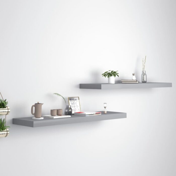 Étagères murales flottantes 2 pcs gris 90x23,5x3,8 cm MDF – Image 1