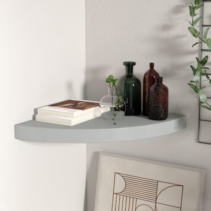 Étagère d'angle flottante gris 35x35x3,8 cm MDF – Image 1