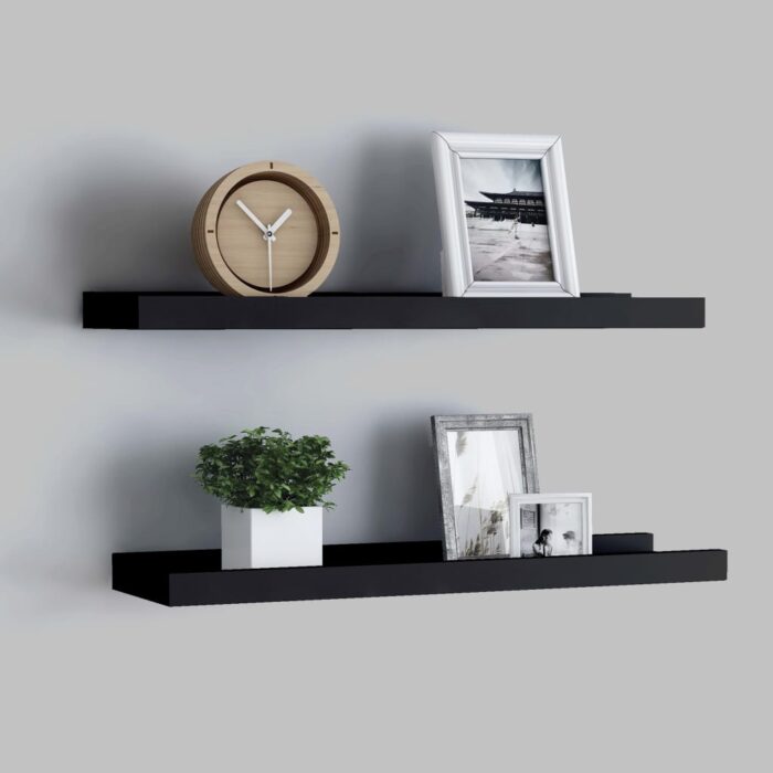 Étagères à rebord pour cadre photo 2 pcs Noir 60x9x3 cm MDF – Image 1