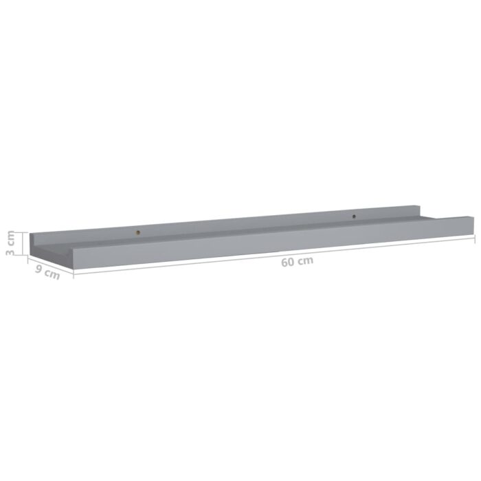Étagères à rebord pour cadre photo 2 pcs Gris 60x9x3 cm MDF – Image 6