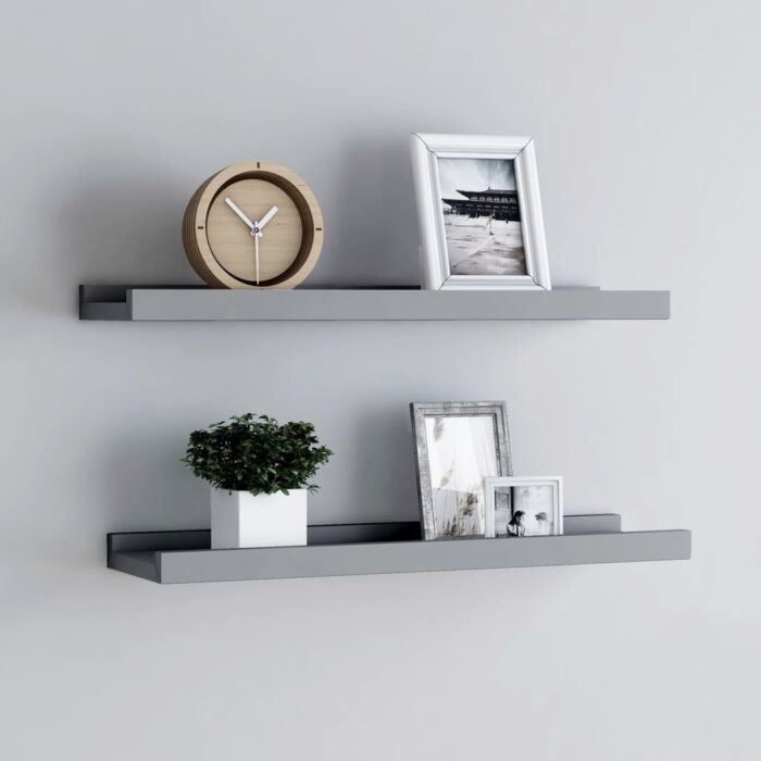 Étagères à rebord pour cadre photo 2 pcs Gris 60x9x3 cm MDF – Image 1