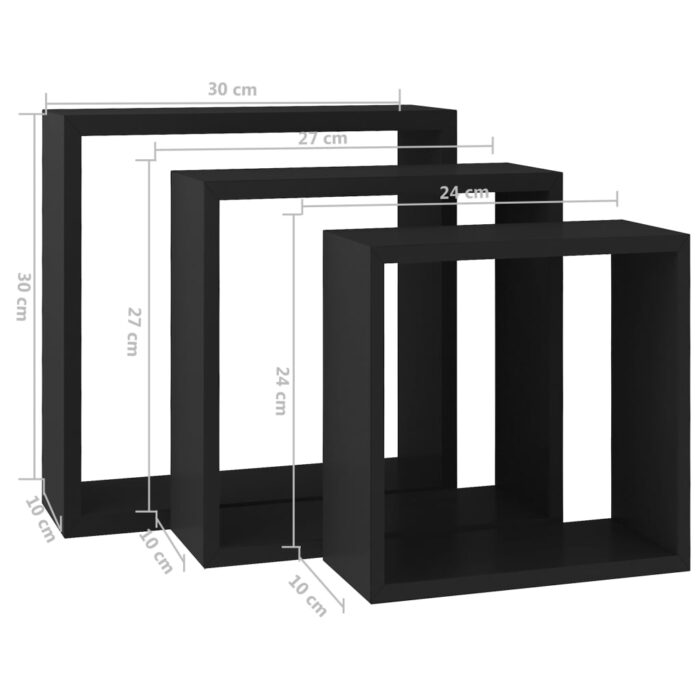 Étagères murales sous forme de cube 3 pcs Noir MDF – Image 9