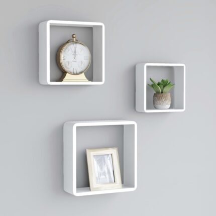 Étagères murales sous forme de cube 3 pcs Blanc MDF