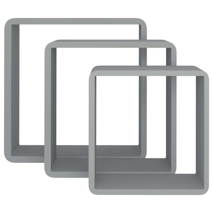 Étagères murales sous forme de cube 3 pcs Gris MDF – Image 3