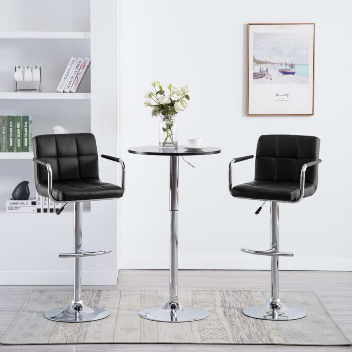 Tabourets de bar lot de 2 noir similicuir – Image 1