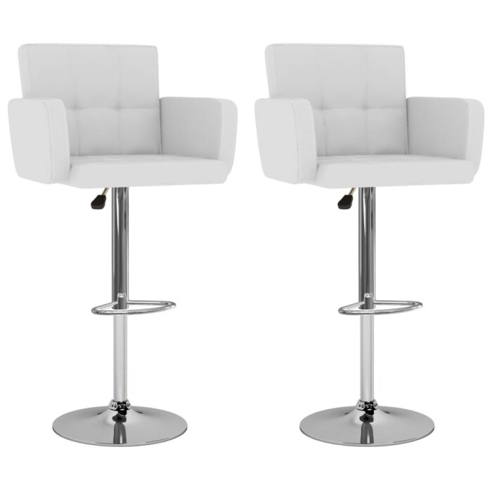 Tabourets de bar lot de 2 blanc similicuir – Image 1