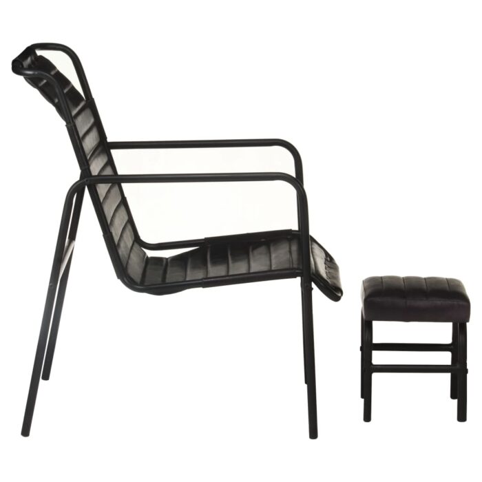 Fauteuil de relaxation avec repose-pied Noir Cuir véritable – Image 2