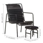 Fauteuil de relaxation avec repose-pied Noir Cuir véritable – Image 5