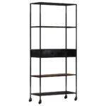 Bibliothèque 80x35x180 cm Bois de manguier brut et fer – Image 10