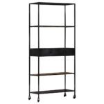 Bibliothèque 80x35x180 cm Bois de manguier brut et fer – Image 7