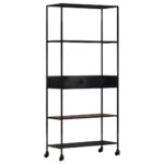 Bibliothèque 80x35x180 cm Bois de manguier brut et fer – Image 8