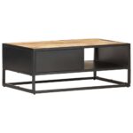 Table basse à porte sculptée 90x55x36 cm Bois de manguier brut – Image 5