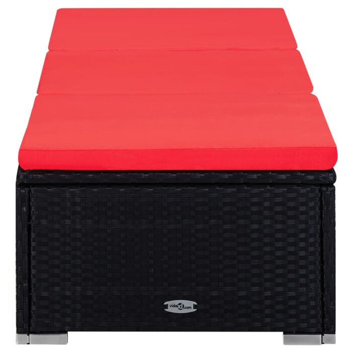 Chaise longue avec coussin et table à thé Résine tressée Rouge – Image 4