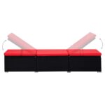 Chaise longue avec coussin et table à thé Résine tressée Rouge – Image 5
