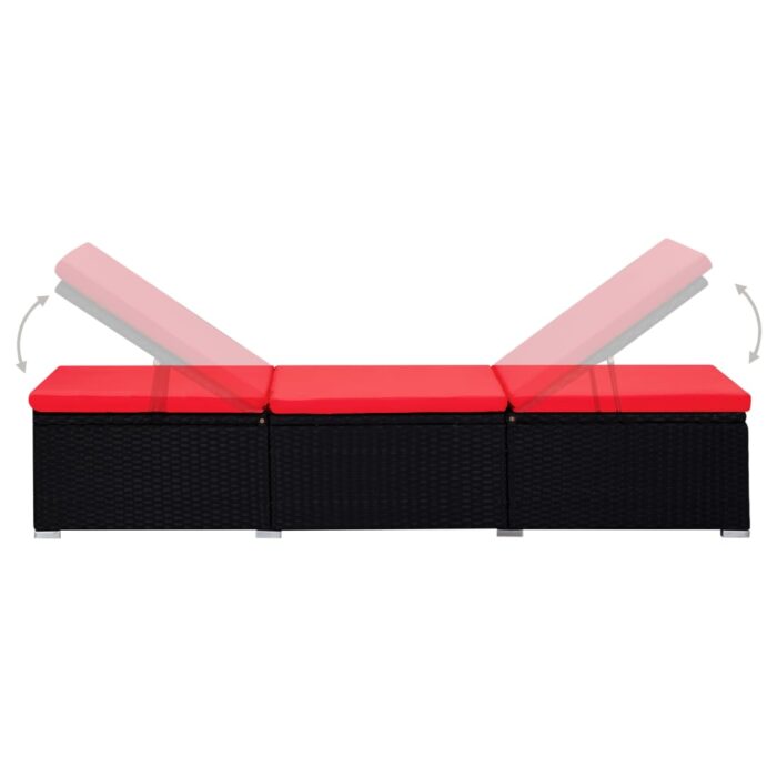 Chaise longue avec coussin et table à thé Résine tressée Rouge – Image 5