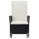 Chaise inclinable de jardin avec coussins Résine tressée Noir – Image 2