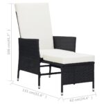 Chaise inclinable de jardin avec coussins Résine tressée Noir – Image 7