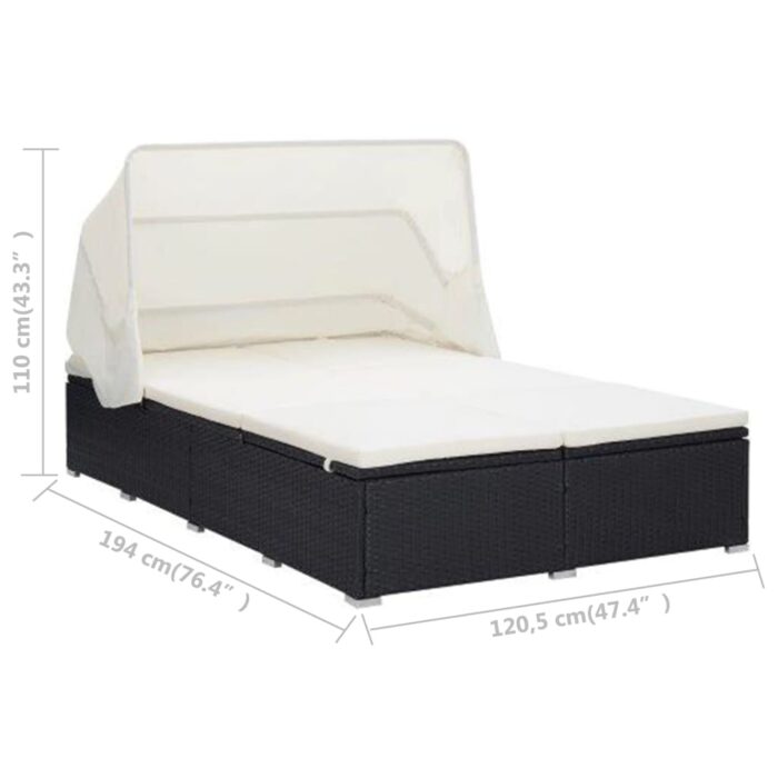 Transat à 2 places avec coussin Résine tressée Noir – Image 7