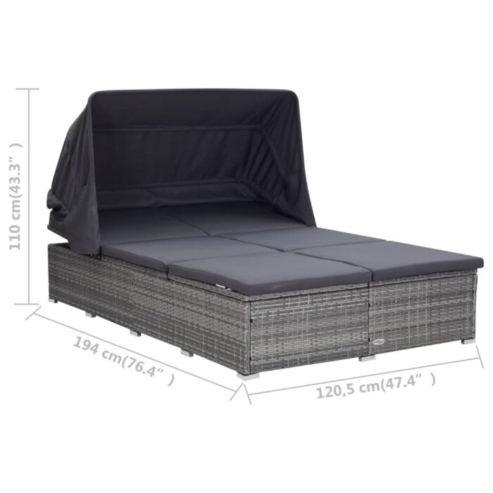 Transat à 2 places avec coussin Résine tressée Gris – Image 7