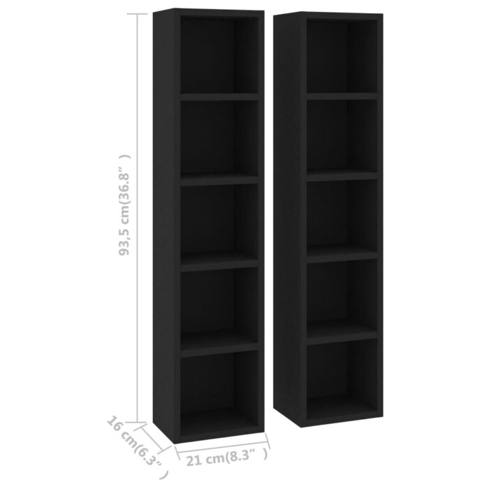 Armoires à CD 2 pcs Noir 21x16x93,5 cm Aggloméré – Image 4