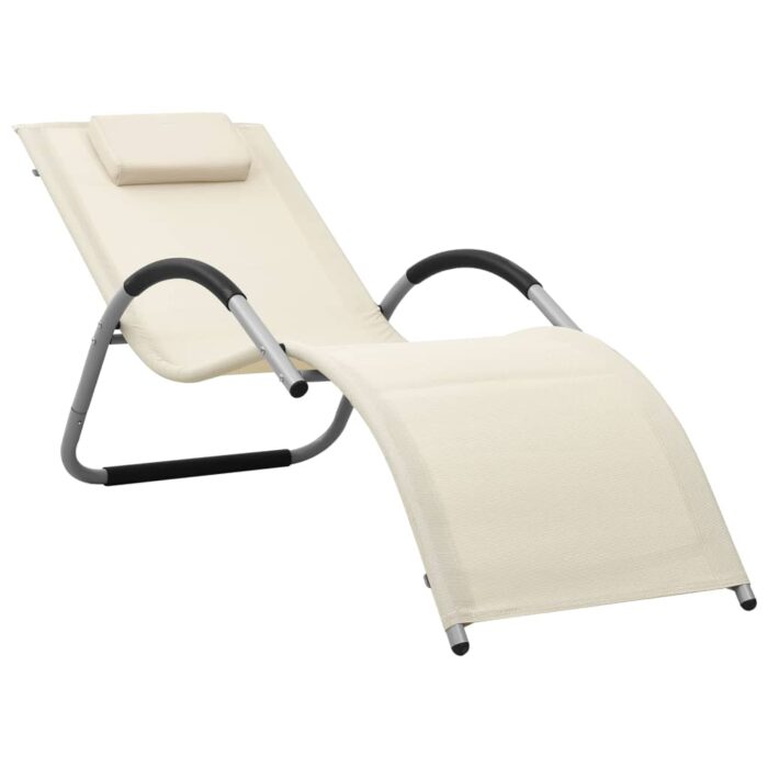 Chaise longue textilène crème et gris – Image 1
