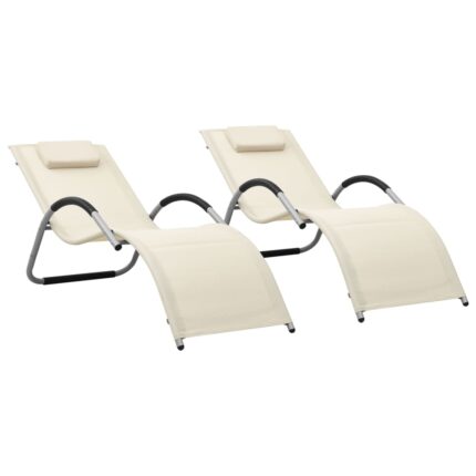 Chaises longues textilène lot de 2 crème et gris
