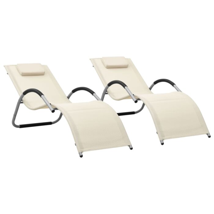 Chaises longues textilène lot de 2 crème et gris – Image 1