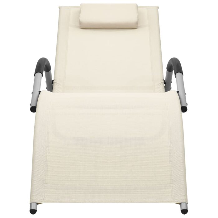 Chaises longues textilène lot de 2 crème et gris – Image 2