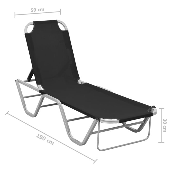 Chaise longue aluminium et textilène noir – Image 7