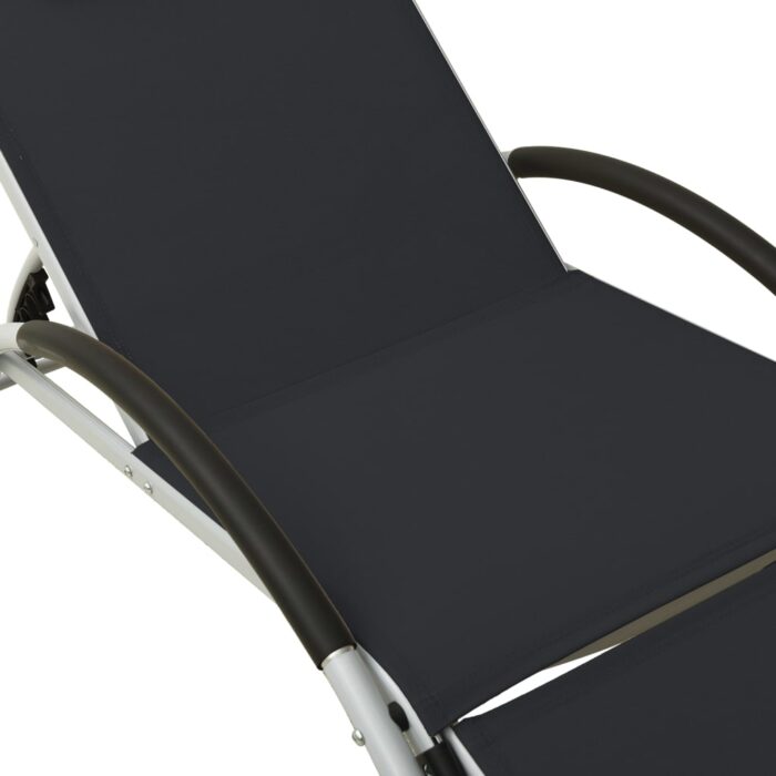Chaise longue avec oreiller textilène noir – Image 5