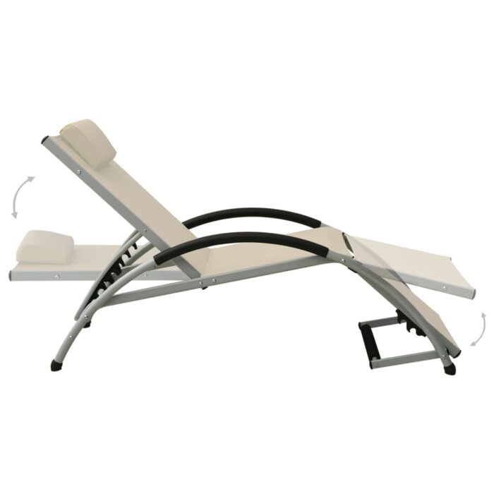 Chaise longue avec oreiller textilène crème – Image 4
