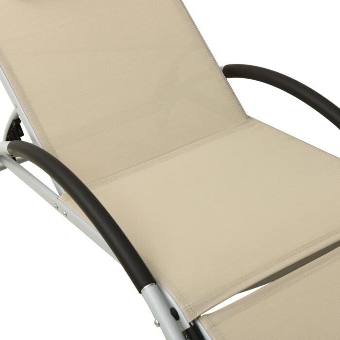 Chaise longue avec oreiller textilène crème – Image 6