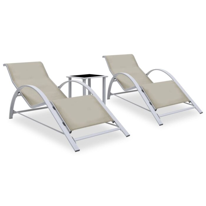Chaises longues lot de 2 avec table Aluminium Crème – Image 1