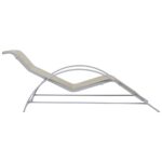 Chaises longues lot de 2 avec table Aluminium Crème – Image 4