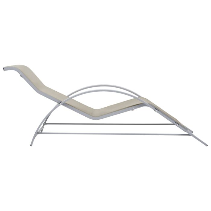 Chaises longues lot de 2 avec table Aluminium Crème – Image 4
