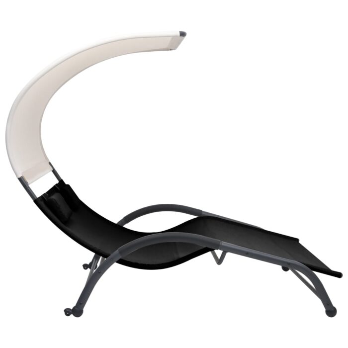 Chaise longue double avec auvent textilène noir – Image 2