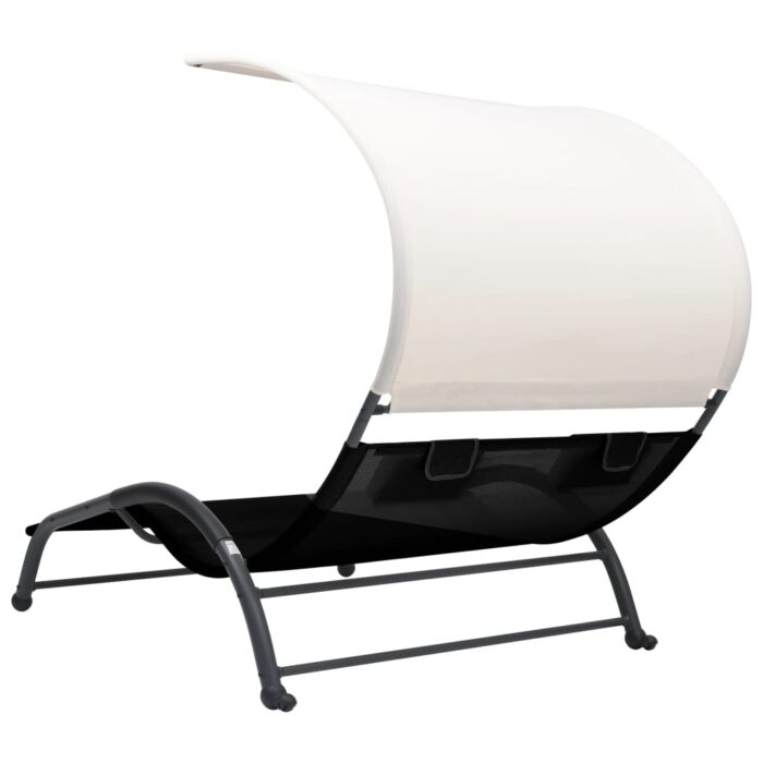 Chaise longue double avec auvent textilène noir – Image 3