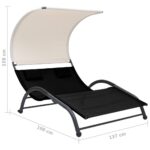 Chaise longue double avec auvent textilène noir – Image 6