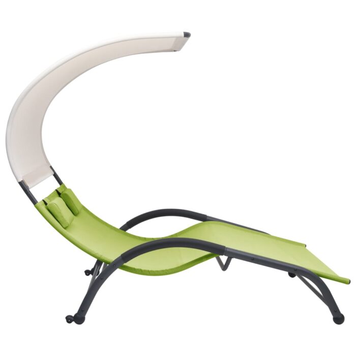 Chaise longue double avec auvent textilène vert – Image 2